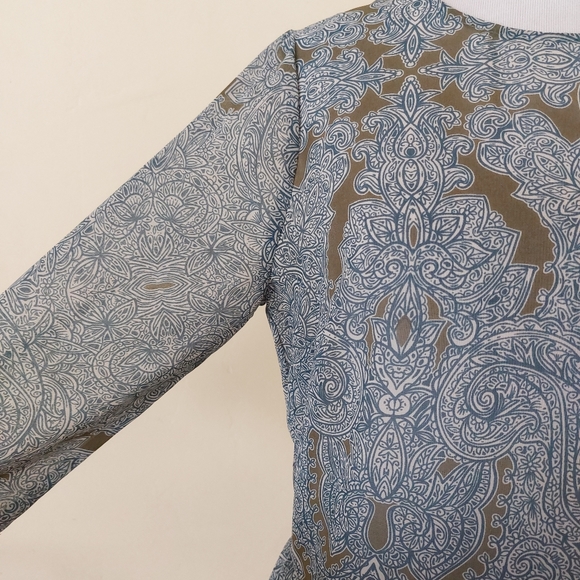 Petticoat Alley Floral Paisley Green Blue White Sheer Peplum Blouse - Picture 4 of 9